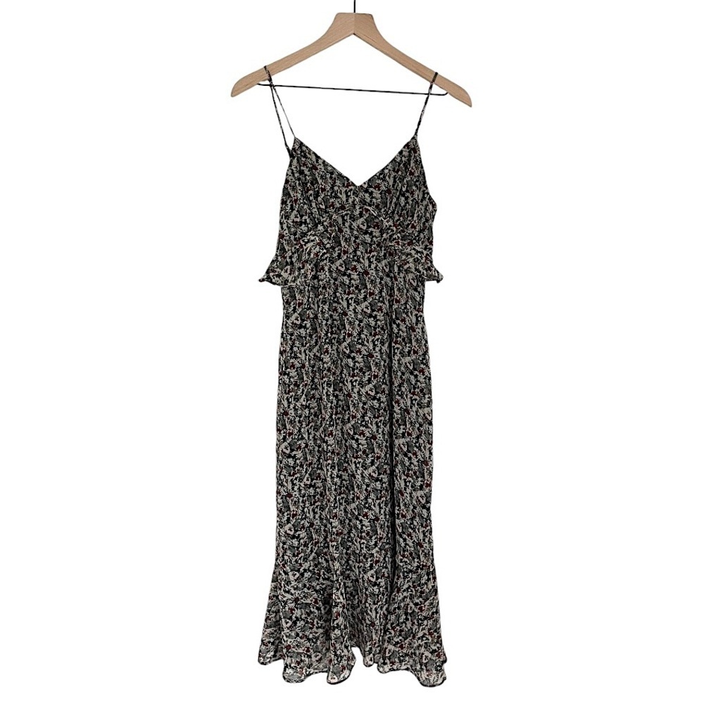 Sage the Label Spaghetti Strap Ruffle Foral V Neck Midi Dress Grey Size Small